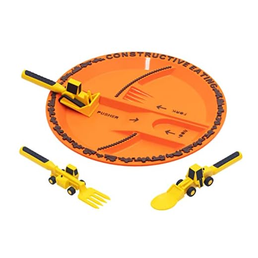 Constructive Eating Plate and Utensils Set - USA-Made Toddler Dinnerware with Divided Plates (Construction)
