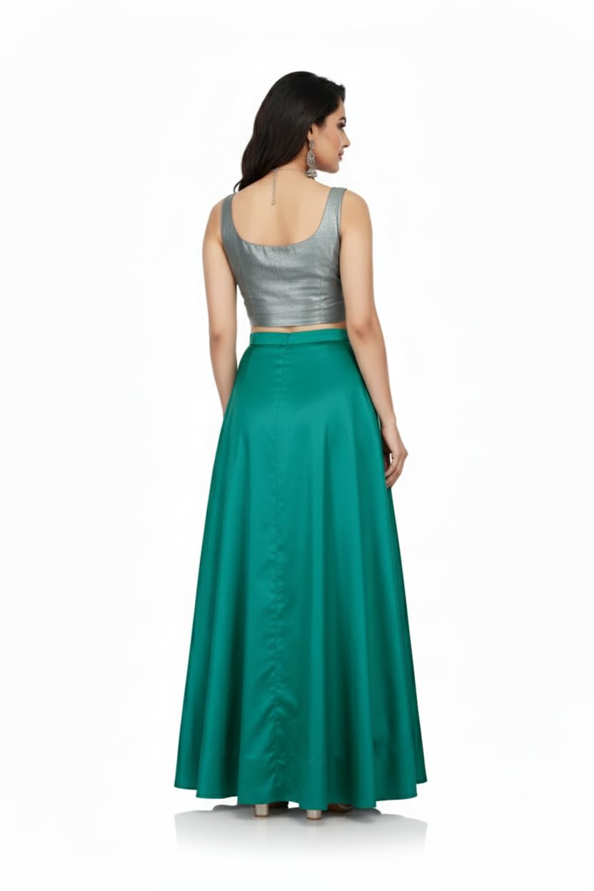 Mrugneni Silk Fabric Long Kali Pattern Skirt (Rama) 1