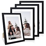 ccdcc 10x14 Picture Frame Set of 4, 10 x 14 Wood Photo Frames with Mat for 8x12 or 30x40cm Diamond Painting Art, Wooden Frame with Real Glass Cover for Wall and Tabletop Display,Black