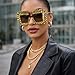 ICARA Punk Rock Square Sunglasses for Women | Retro Fashion Shiny Rhinestone Decor Sun Glasses | UV Protection Eyewear (Yellow Diamond Tea Lens)