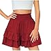 Flowy Skirts for Girls High Waisted Summer Fashion Athletic Tennis Skirts Kids Cotton Linen Ruffle Flowy Hem Dress Red