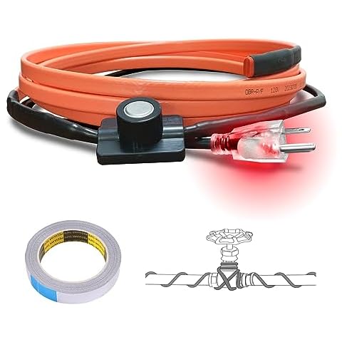 Cupohus Heat Tape for Water Pipes with Thermostat 3FT, Freeze Protection Self-Regulating Heat Trace Cable for Metal, Plastic Home Pipes, Roof and RV Cover