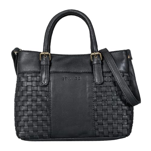 Sac Bandoulière Femmes Cuir Véritable STILORD Daniela Grand Tote Bag Noir Tressé