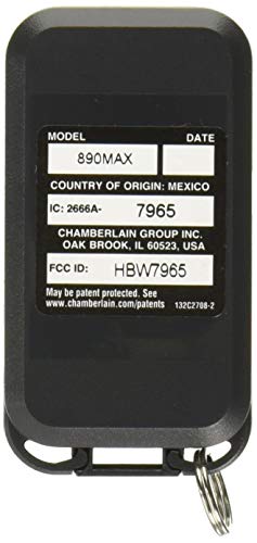 Liftmaster 890Max Mini Key Chain Garage Door Opener Remote, 2.5" Long X 1.25" Wide X 1/2" Thick, Black With Gray Buttons #TOP1