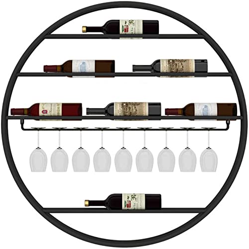 Emisoo Wall-Mounted Wine Rack Round Wine Bottle Holder ， With Hanging Goblet Glass Stemware Racks ， Black Metal Iron Storage Shelf ， Organizer Shelves For Bar Kitchen (Size : 85X10X85Cm) #TOP14
