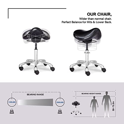 Saddle Stool Swivel Height Adjustable with Wheels Wobble Rolling Stool for Medical Massage Salon Kit
