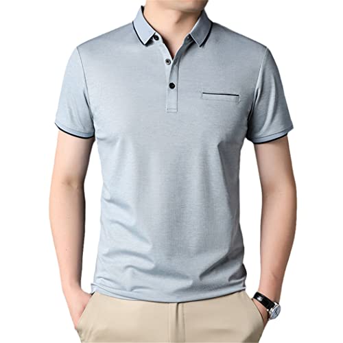 Polo en coton d'été bleu pour homme, coupe droite manches courtes taille L haut de gamme