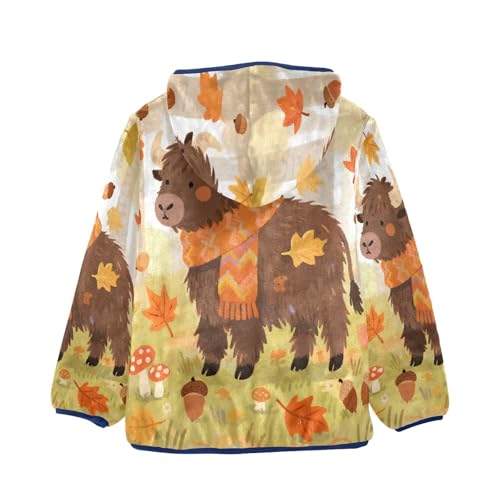 Brown Cow Wears Orange Scarf Toddler Fleece Jacket Girl Boys Hooded Fleece Jacket Coat Warm Outwear Zip-up 3-10T2