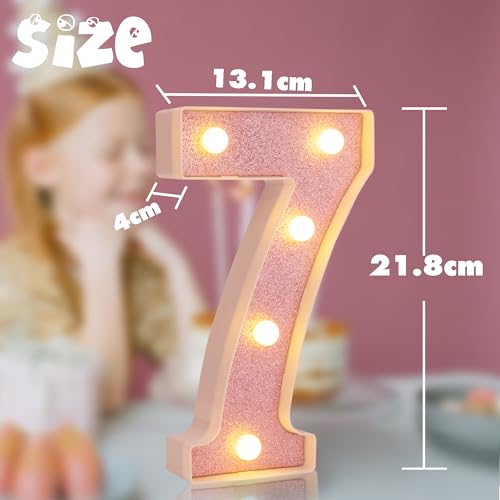 Image of LED Marquee Numbers, Light Up Numbers for Party, Small Light Up Letters, Battery Powered Lighted Number for Birthday or Home Decor (Pink Glitter 7)