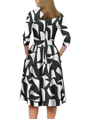 Image of Simple Flavor Women's Floral Vintage Dress Elegant Midi Evening Dress 3 /4 Sleeves