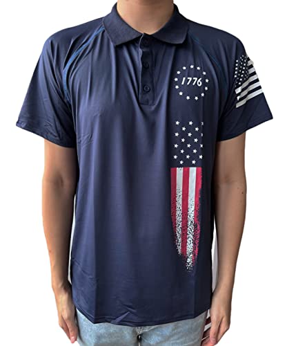 Harglesman Men's Patriotic T-Shirt Fashion Summer Outdoor Activities Tactical Sports Polo Collar Cssual Tee Quick Dry Button Down American Flag Stars Printed Tops Navyblue 2Xl #TOP3