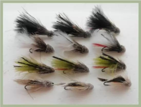 BARBLESS Muddler Flies, Trout Flies, 12 Pack Black,Olive & White Mixed 10/12