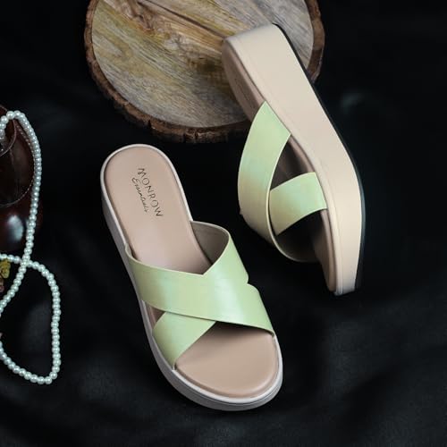 Image of MONROW Wedges for Women & Girls | Fancy & Stylish Wedges | Extra Cushioning & Comfortable, Fashionable, Light Weight, Fashion Wedges for Girls