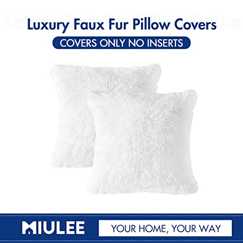 Image of MIULEE Pack of Decoration 2 Luxury Faux Fur Throw Pillow Covers Deluxe Spring Cute Decorative Plush Pillow Case Cushion Cover Shell for Sofa Bedroom Car 20x20 Inch White
