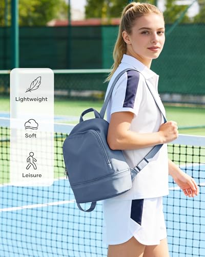 Image of Small Gym Backpack for Women, Office-to-Gym Casual Daypack with Shoe Compartment, Lightweight Water Resistant Small-Size Bag, Clean Fit Style Work Backpack for Daily Use, Blue