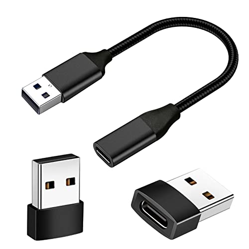 JeoPoom Adattatore USB C Femmina a USB Maschio[3 Pack], USB Tipo C a USB 3.0/2.0/1.0 per Ricarica Rapida e Trasferimento Dati, 19,5cm Cavo OTG Adattatore 5Gbps USB 3.0