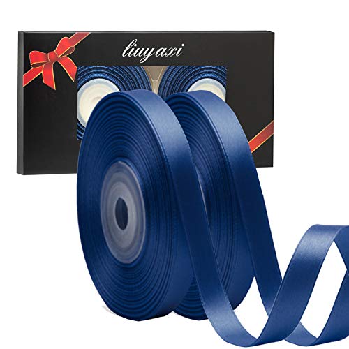 Image of Solid Color Double Faced Navy Blue Satin Ribbon 3 /8 inch X 50 Yards, Ribbons Perfect for Crafts, Wedding Decor, Bow Making, Sewing, Gift Package Wrapping and More