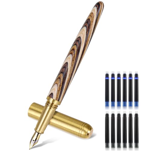 Andibro Luxury Wooden Fountain Pen Set, Fine Nib Brass Wood