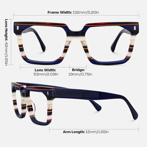Image of Zeelool Stylish Rectangle Eyeglasses Thick Frame Glasses for women /Men with Non-prescription Clear Lens Laguer ZJGA872500-02 Blue