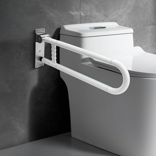 ITSOGOO Barra Baño Minusválido,70cm Barra Abatible con Mango Antideslizante,Barra De Apoyo WC,Asa de Seguridad para Baño,Agarrador Ducha Personas Mayores,Acero Inoxidable,Soporta Hasta 250kg,Blanco