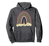 Patrón de arco iris con margaritas flores mariposa naturaleza floral Sudadera con Capucha