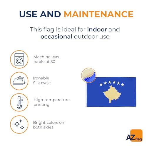 Image of AZ FLAG - Kosovo Flag - 3x5 Ft - 100D Polyester Kosovar Banner with Two Metal Grommets - Fade Resistant - Vivid Colors - 3' x 5' Feet - 150x90 Cm