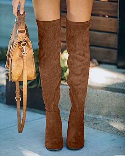 Vetaste Women's Faux Suede Over The Knee Boots Side Zipper Chunky Heel Wide Calf Boot #TOP1