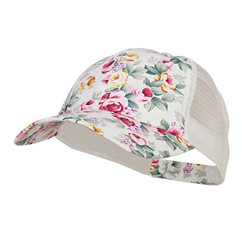 Floral Print Mesh Trucker Cap - White OSFM