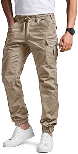 CQR Men's Flex Lightweight Joggers, Elastic Waist Drawstring Casual Pants, Tapered Fit Water Resistant Outdoor Cargo Pants