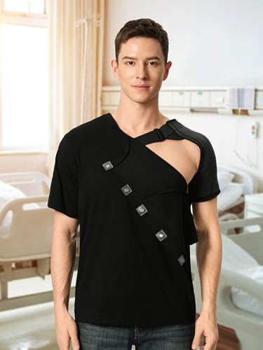 Image of Magnetic Buttons Post Shoulder Surgery Recovery Shirt for Men V-Neck Tear Away Adaptive Chemo Port Clothing for Women