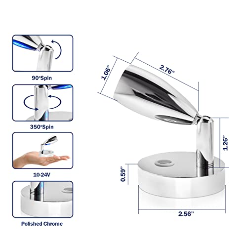 Thalassa 12V Rv Warm White Reading Light - 175Lm, Built-In Touch Dimmer Switch Is Blue Circle Night Light, Warm White Spotlight For 12V/24V Systems Of Motor-House Camper Caravan Vehicle Yacht, 1 Pack #TOP6