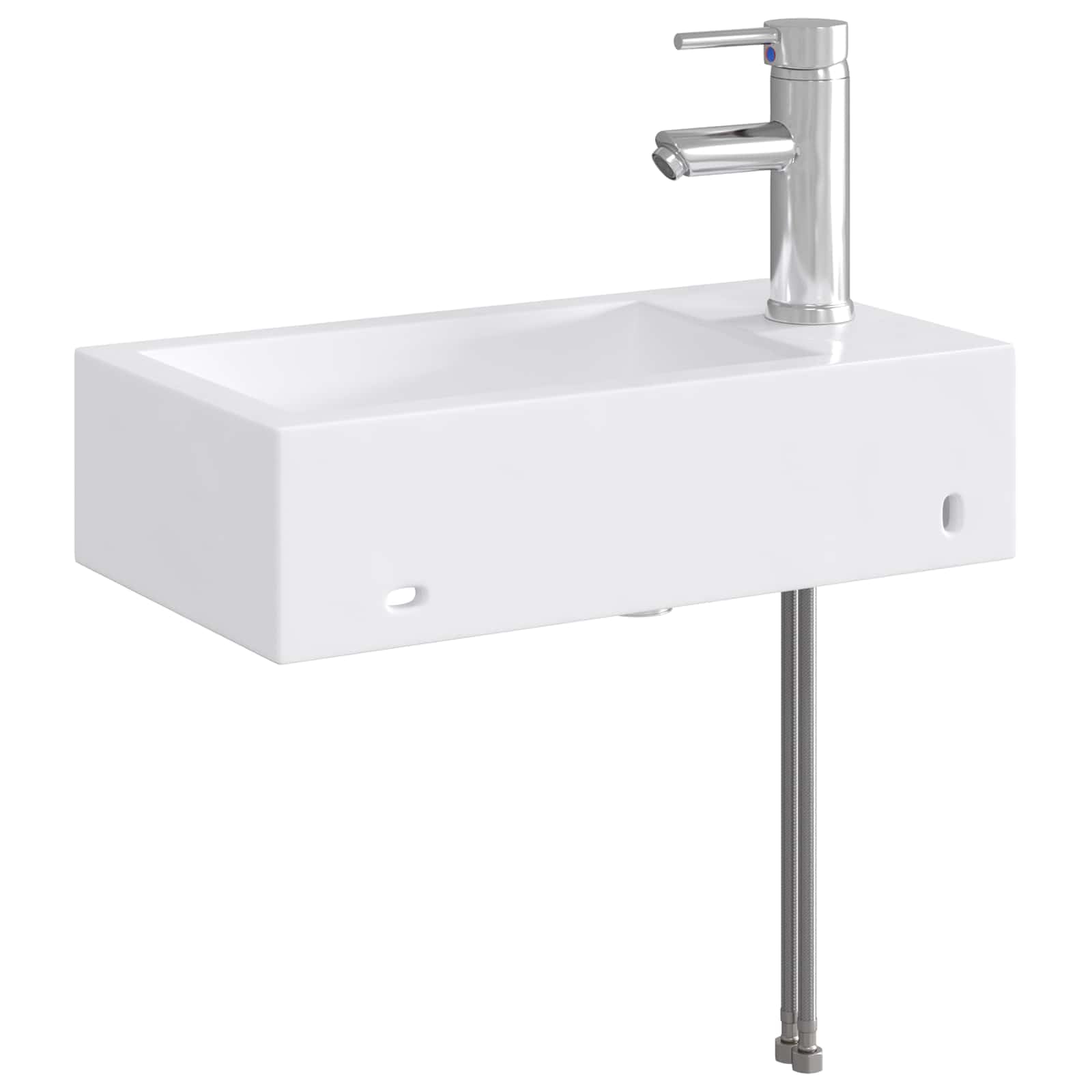 Fengshui Metalowa umywalka chrom 45,5 x 25,5 x 13 cm | Odporny na korozję, wbudowany kran i odpływ, łatwa pielęgnacja, idealna do małych łazienek