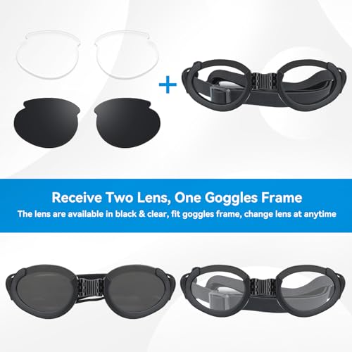 lesypet Dog Goggles Medium Breed, Dog Sunglasses with 2 Detachable Lenses Foldable Glasses for Dog UV Protection Windproof, Black lesypet Dog Goggles Medium Breed, Dog Sunglasses with 2 Detachable Lenses Foldable Glasses for Dog UV Protection Windproof, Black