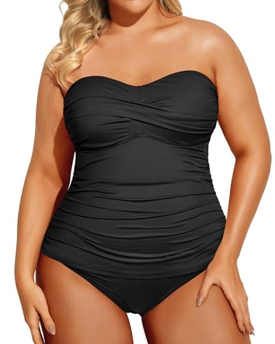 Aqua Eve Women Two Piece Plus Size Tankini Strapless Bathing Suits Bandeau Swimsuits with High Waisted Bottom2