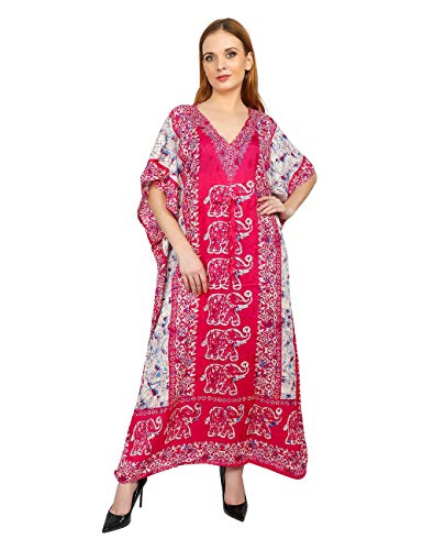 Shah Crafts. Women Kaftan Dresses Kimono Tunic Long Ladies Beach Cover Up Night Gown Maxi Top Evening Dress Plus Size Caftan Color-Pink 3/4 Sleeve