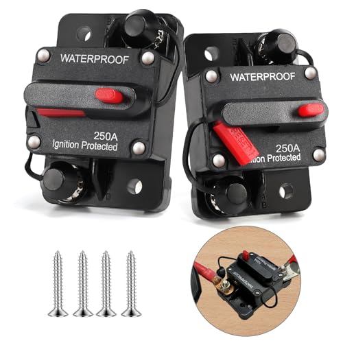 HOISGEAR 2 Piezas Disyuntor de 250 A, Interruptor Automático con Reinicio Manual para 12V 48V CC, Portafusibles Impermeable 150 A, para Automóvil, Barco, Vehículos Recreativos