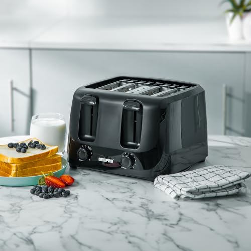 GEEPAS 4 Slice Toaster | 6 Browning Levels with Cancel Function | For Thin Small Bread Slice | 2 Independent Controls 2 Removable Crumb Trays Cool Touch High Lift | 1 Yr Warranty 1400W Black - Image 3