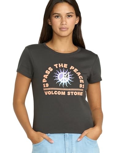 Image of Volcom Women's Have a Clue Short Sleeve Tee - Fitted T-Shirt with Striped Neck Taping