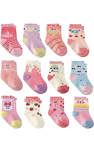 Image of Organic Cotton Ankle Length Anti Slip Socks For Baby With Grip 0-36 Months-Cartoon, Multicolored
