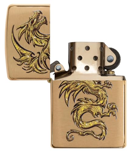 Image of Zippo Dragon Design Brushed Brass Pocket Lighter
