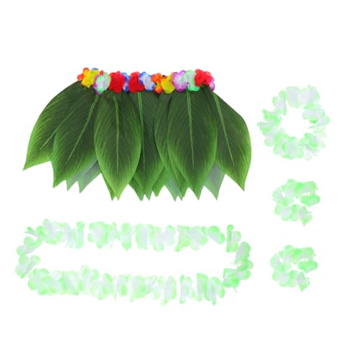 PACKOVE Conjunto de Falda Hawaiana con Verdes y Collar Floral para Mujer Disfraz Tropical para Fiestas Luau Bodas Veraniegos Accesorio Festivo para Adultos