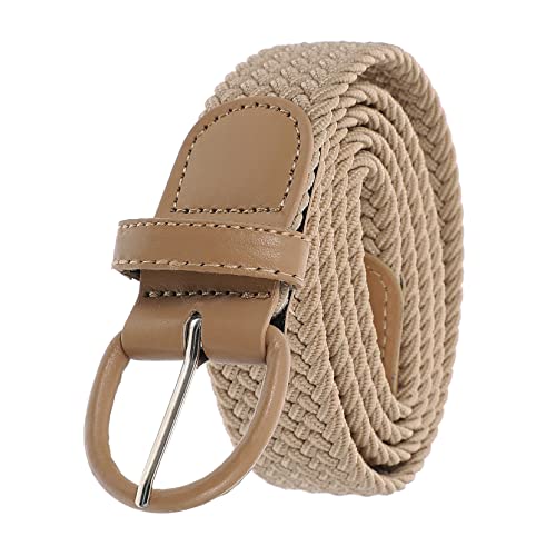 BESPORTBLE Elastic Braided Waist Belt for Dresses Unisex Stretch Woven Fabric Band Comfortable Decorative Accessory for Party and Daily Wear Beige