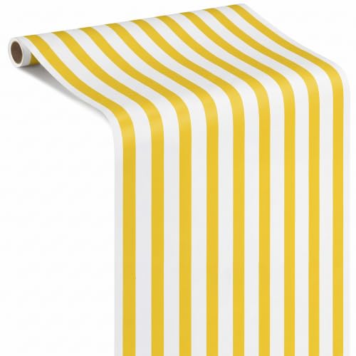 AmazingSpark Striped Table Runner Roll,Yellow,50' Long X 16" Wide