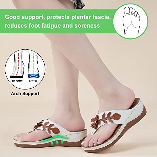 Ecetana Flip Flops For Women Summer Casual Sandals Comfortable Thong Platform Flower Wedge Shoes #TOP4