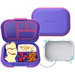 Bentgo Chill Kids Leak-Proof Lunch Box - 4-Compartment Bento Box with Built-In Ice Pack, 3.3 Cup Capacity, PFAS & BPA-Free, Microwave & Dishwasher Safe, Ideal Size for Ages 3 to 7 (Electric Violet)