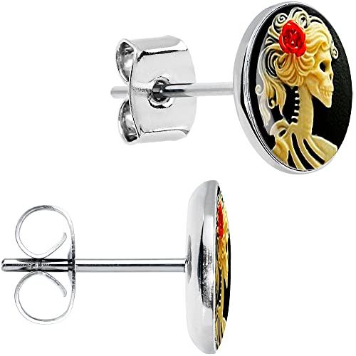 Body Candy Stainless Steel Red Rose Skeleton Stud Earrings #TOP4