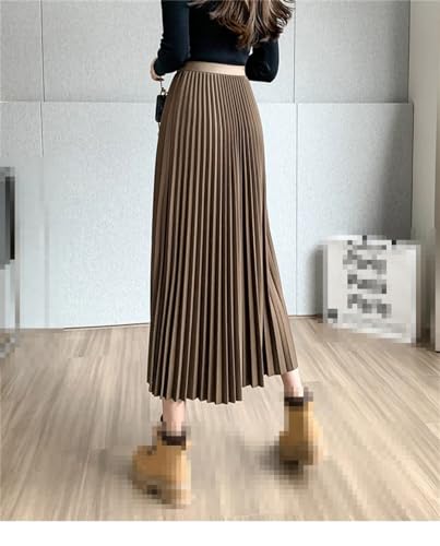Women's Midi Pleated Skirt Slim Elastic Waist Vintage A-Line Fashion Skirt2