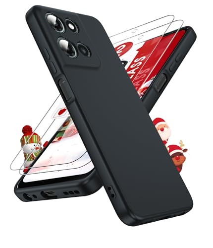 LeYi for Moto-G-2025 Case: [𝐍𝐨𝐭 𝐅𝐢𝐭 𝐆 𝐏𝐨𝐰𝐞𝐫] Moto G 2025 Phone Case with【𝟐𝐏𝐂𝐒 Tempered Glass Screen Protector】, Slim & Anti-Scratch Silicone Motorola Moto G 5G 2025 Case (XT2513),Black