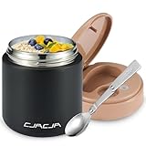 Insulated Food Jar for Kids - 15.2 Oz, Thermo for Hot Food, Soup Thermo, Insulated Food Container, Termos Para Comida Caliente, Width Mouth Stainless Steel Lunch Box with Spoon, Black