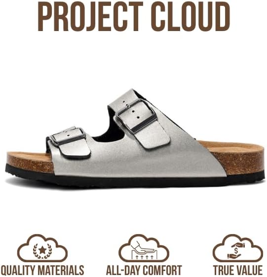 Project Cloud 100% Genuine Leather Flat Sandals For Women 2026 Cork Footbed Womens Sandals with Memory Foam and arch support Vacation Essentials Slides for Women Footwear (Venita) - Image 4